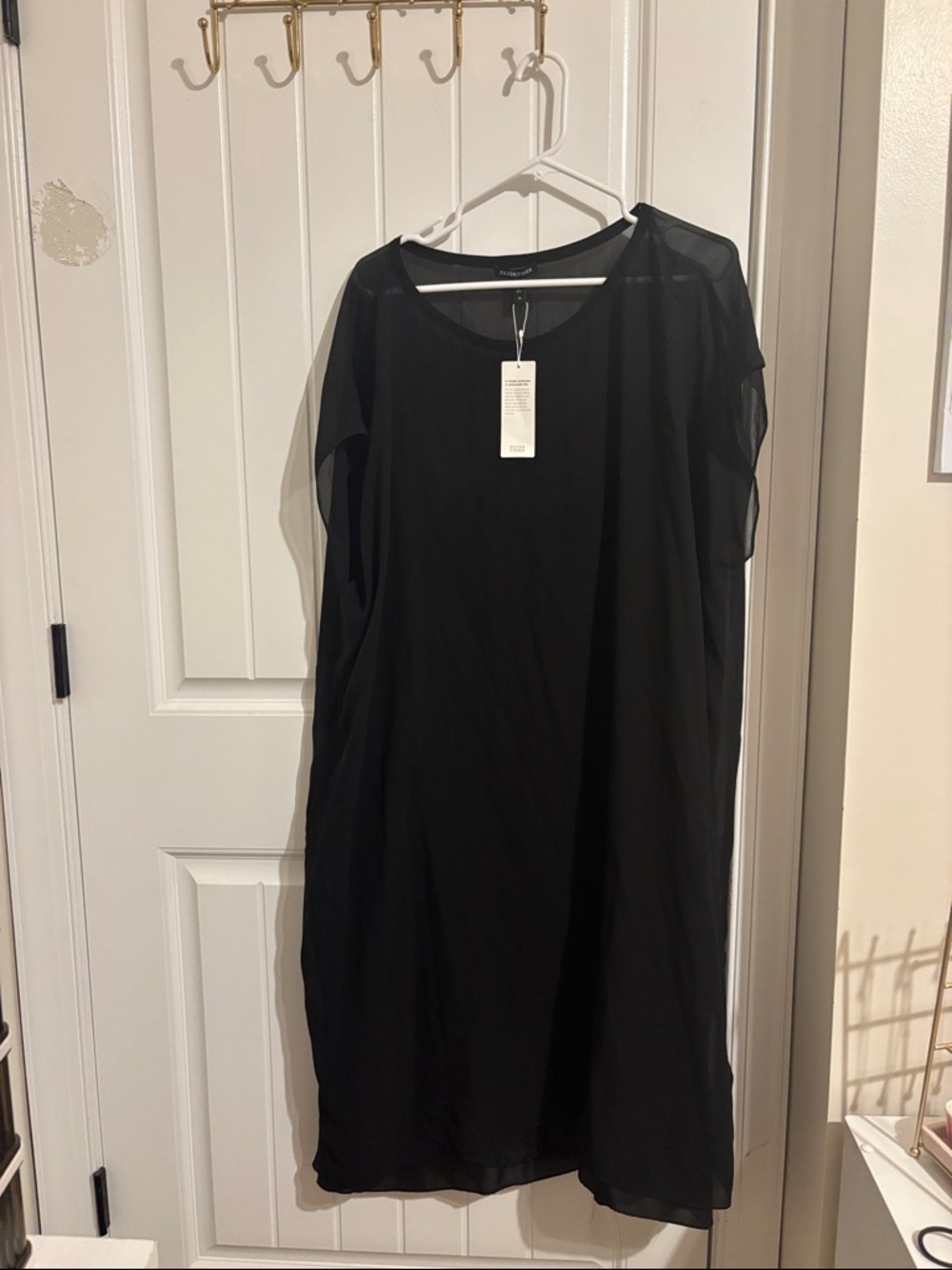 Eileen Fisher Black Ballet NK Boxy Dress Camisole: 100% Silk NWT with small flaw